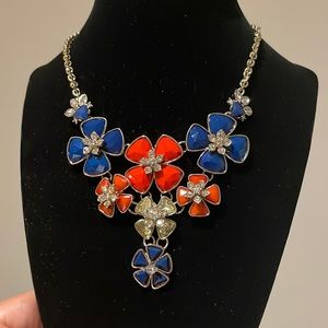 Tangerine and blue gem and rhinestone great quality necklace.